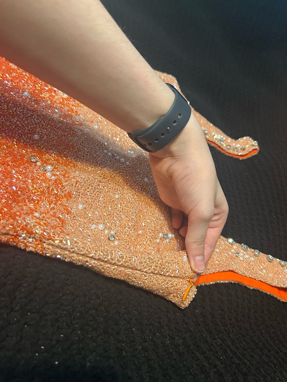 Clio Peppiat Sparkling Ombre Mini Dress in Red Orange - Picture 6 of 11